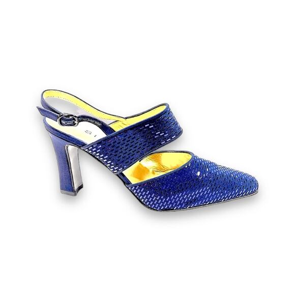 ST JOHN Electric Blue Sequin Evening Slingback Block Heels with Dust Bag SZ 7 - Picture 13 of 14